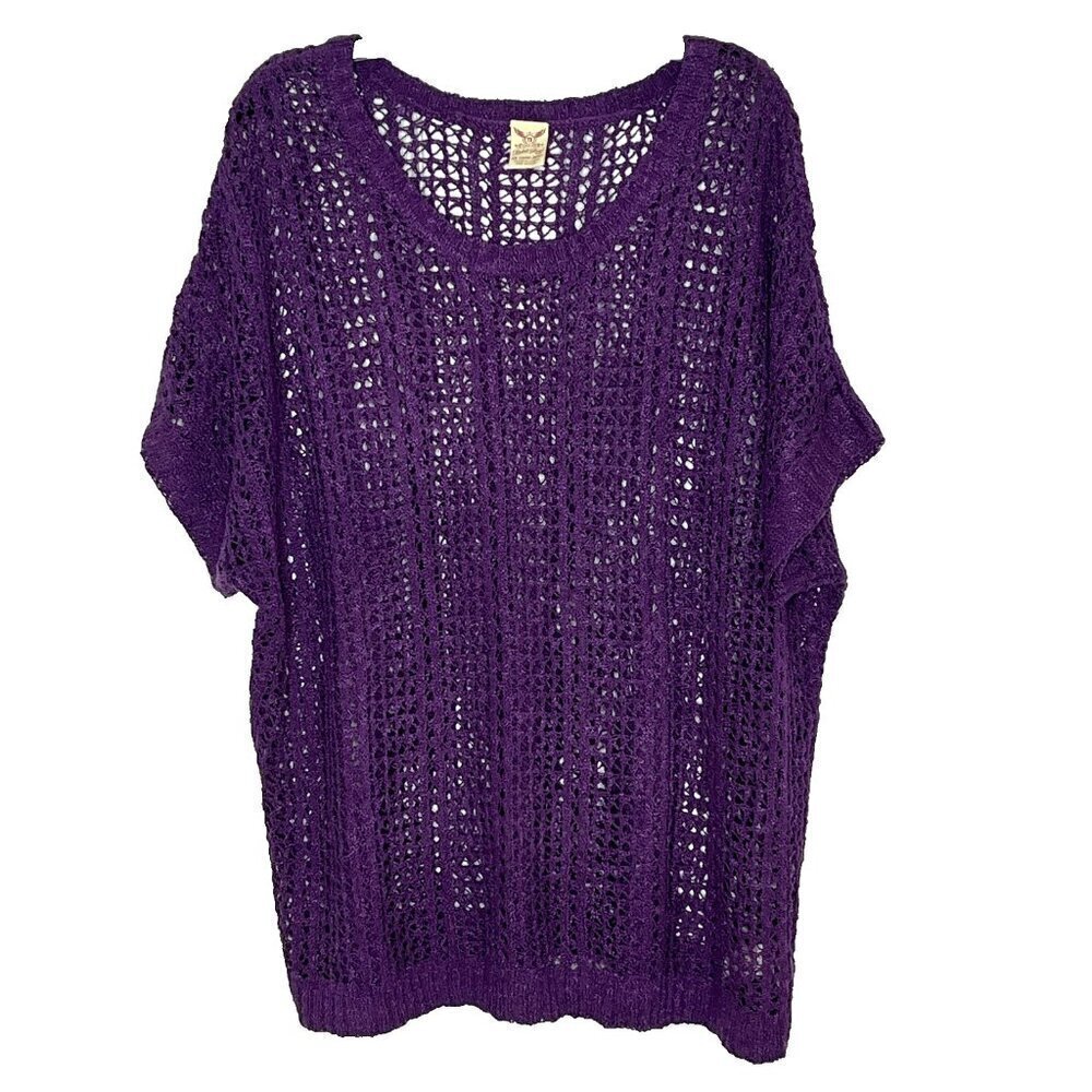 Faded Glory Open Crochet Top Tunic 2X Scoop Neck Purple Beachy Layers